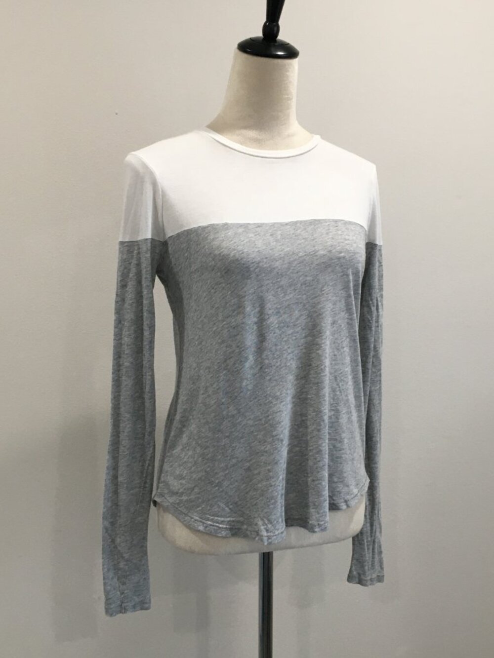 VINCE White Marled Gray Pima Cotton Blend Jersey Slub Long Sleeve Shirt